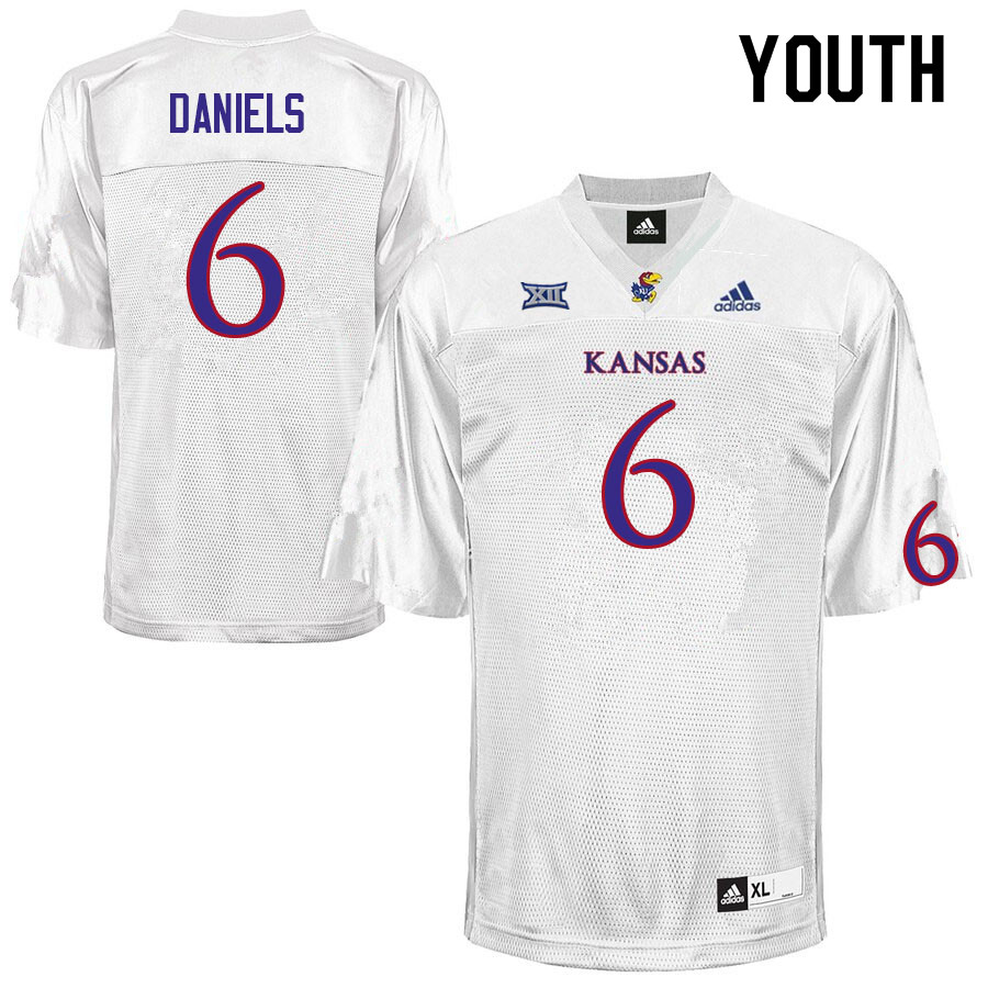 Youth #6 Jalon Daniels Kansas Jayhawks College Football Jerseys Sale-White - Click Image to Close